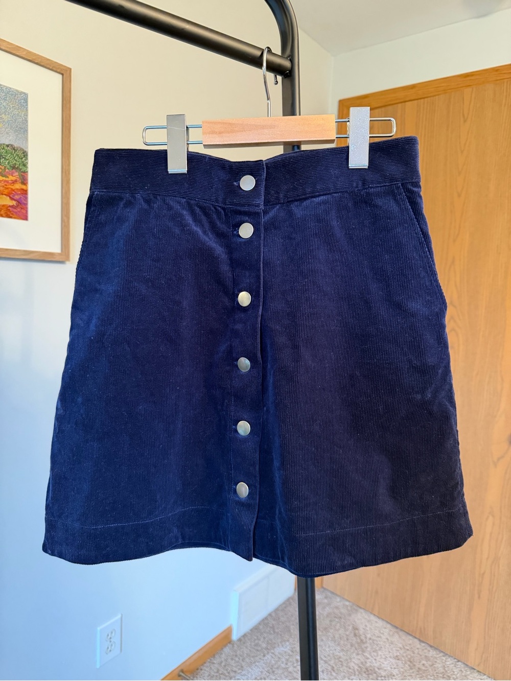 Button-Front Navy Corduroy Mini Skirt